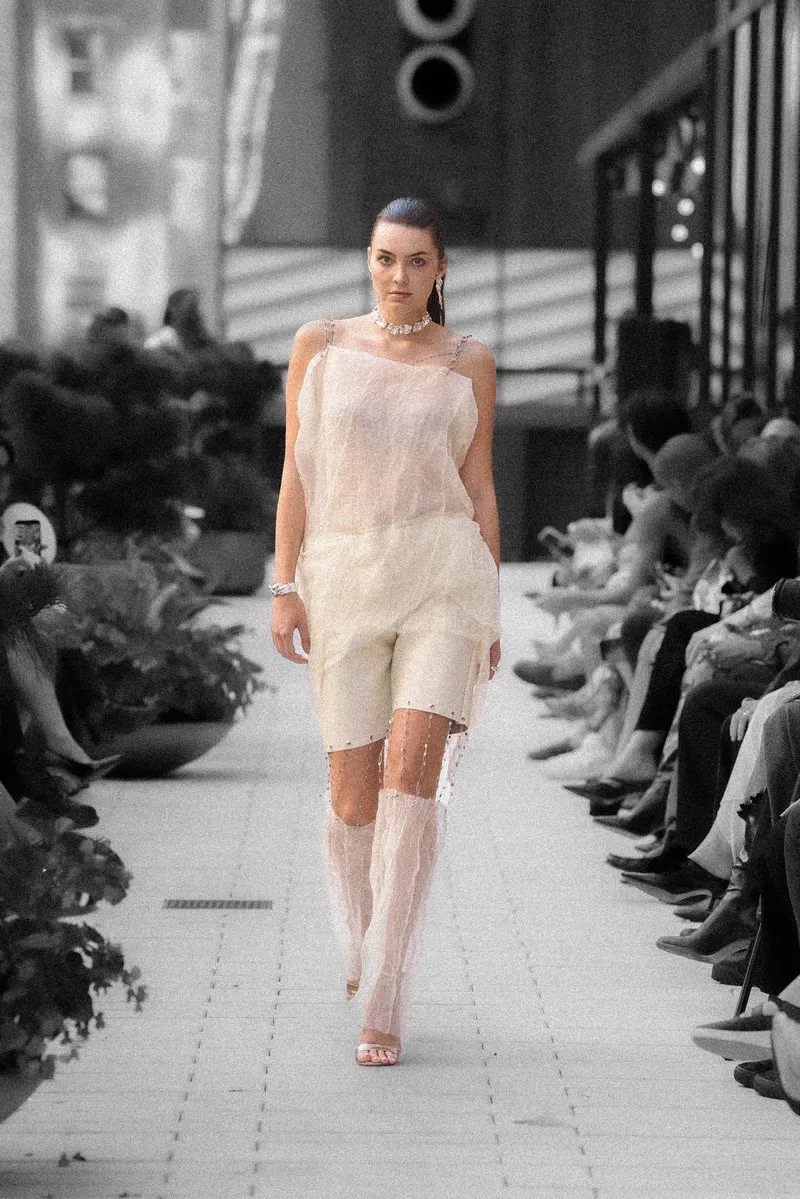 A sand-coloured look on the NYFW 2026 runway